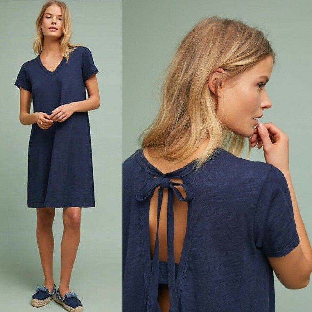 Anthropologie Wilt Trapeze Dress Navy Bow Back Cutout
